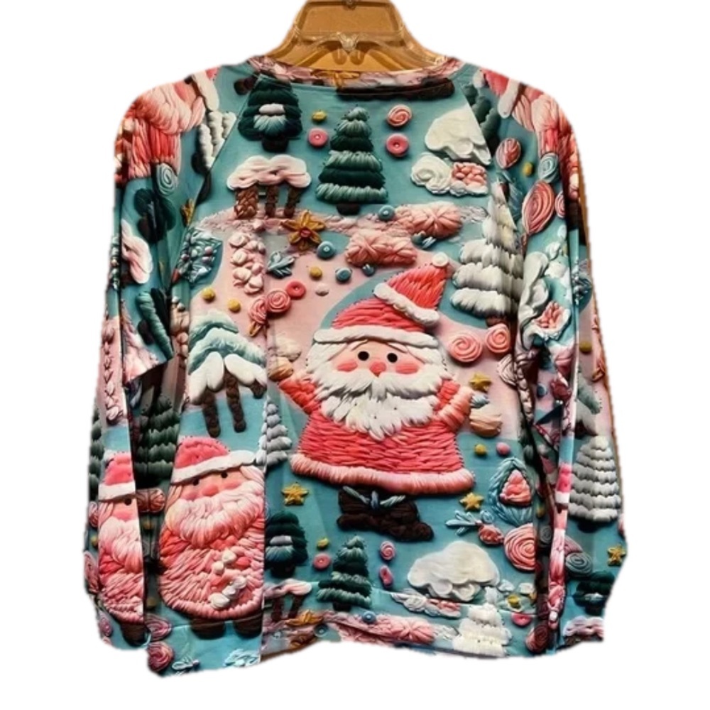 Christmas Santa Size XXL Yarn Crochet Print Women’s Sweatshirt nwot - Picture 2 of 4